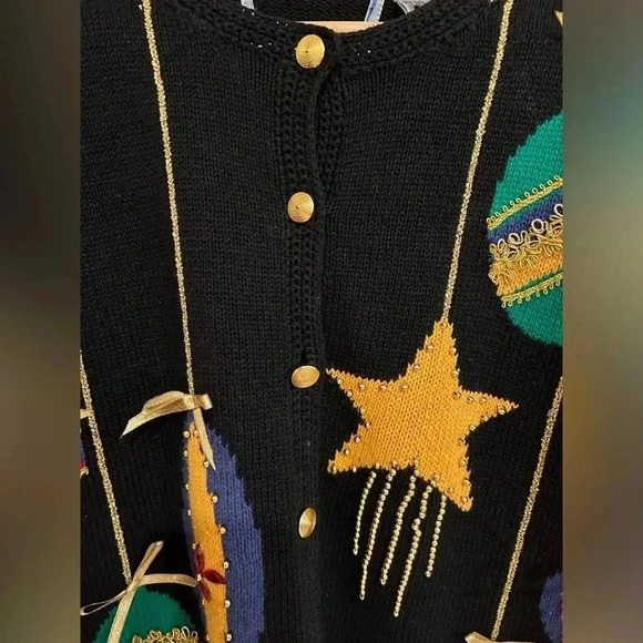 NORTHERN ISLES VTG Christmas Holiday embroidered button down cardigan sz M - Picture 7 of 9